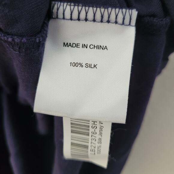 Quince Women's Wrap Dress Size L Navy Blue 100% Silk Solid Long Sleeves Collared - Picture 4 of 8